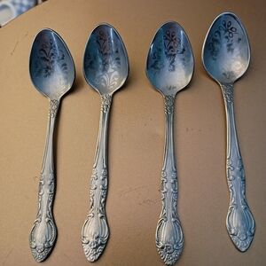 Vintage Belarussian Floral Silver Plated Melchoir Tea Spoon Set Of 4, Appro 3"